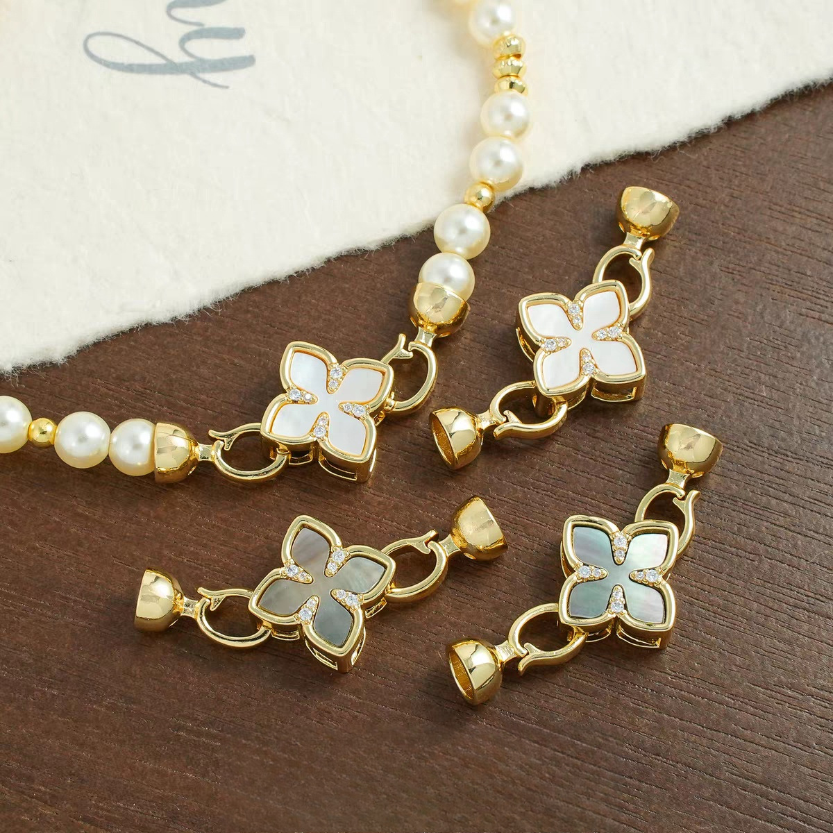 18K pearl necklace clasp, clover shell handcrafted end clasp, connecting clasp, mother-and-child clasp, sweater chain diy accessories Specification image