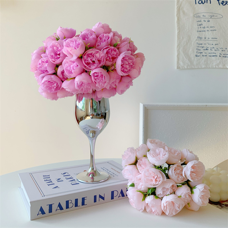 A 27-head small peony bouquet with a bottle of artificial and fake flowers, a living room decoration item that has become a bestseller on Douyin Specification image