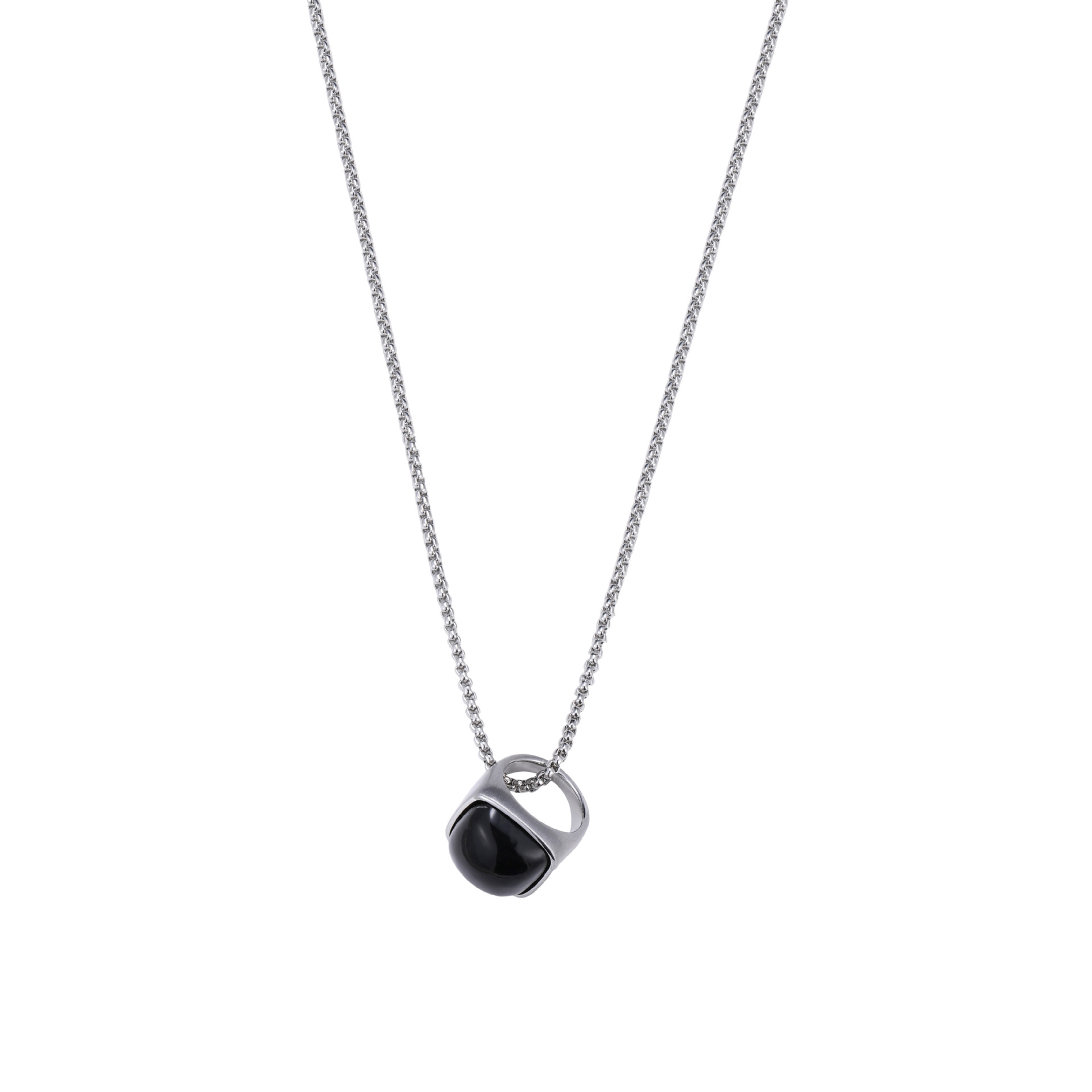 Obsidian pendant necklace, simple and cold style for women, sweater chain, versatile and stylish, and a niche silver collarbone chain on Instagram Item Picture