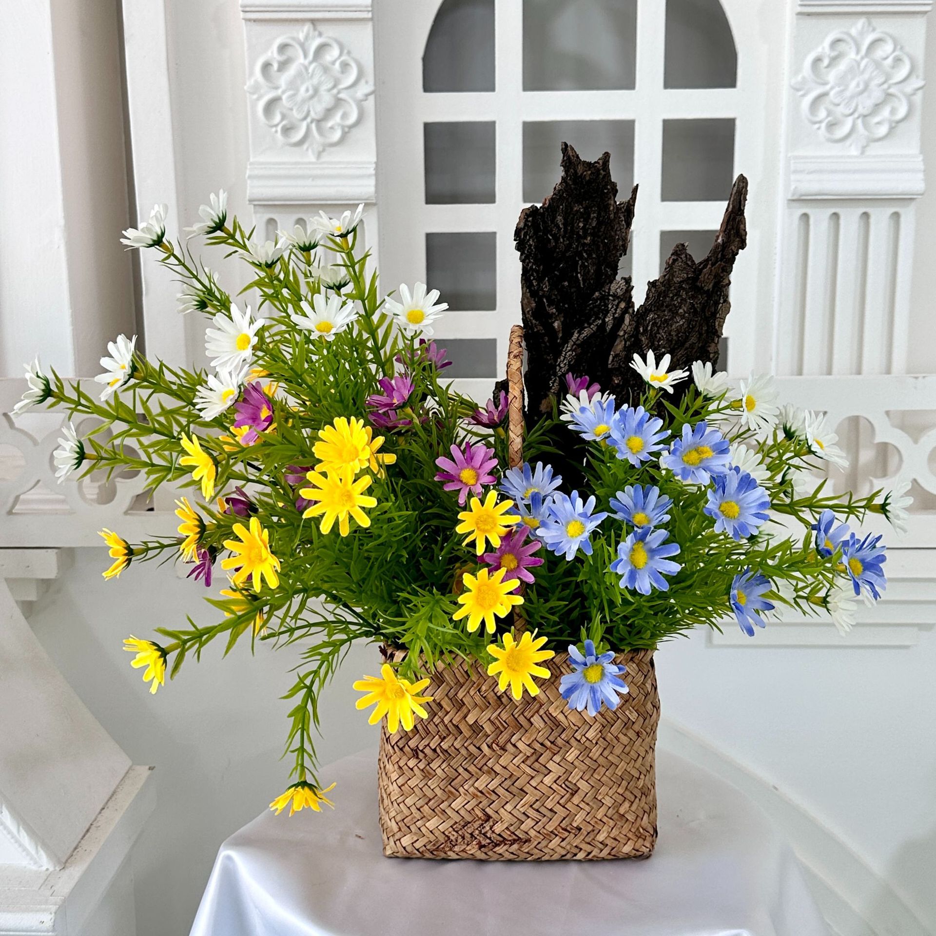 跨境新品仿真花5叉水草洋甘菊田园风小清新居家客厅插花摆件假花