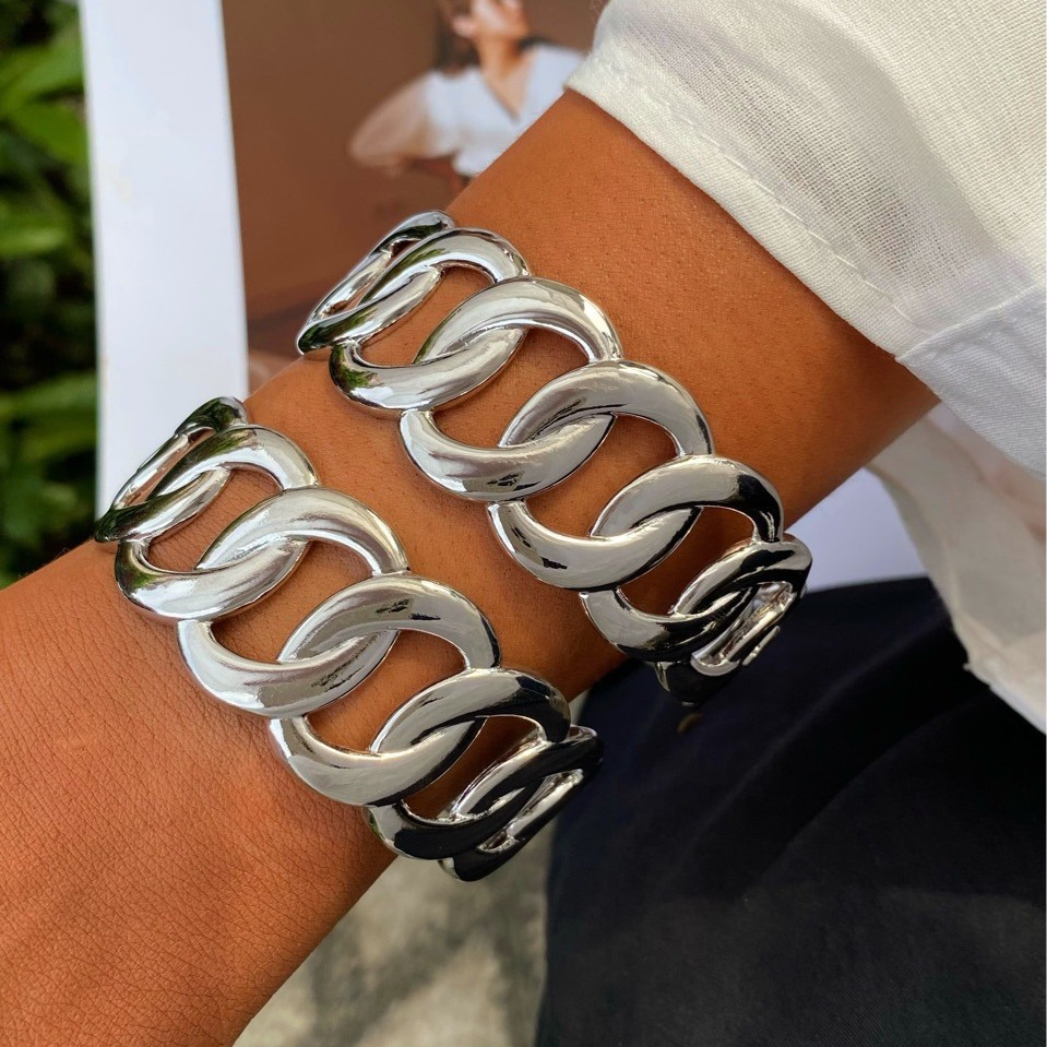 Wholesale of European and American fashion cross-border personality cold style, versatile circle ring wide face bracelet set manufacturer Specification drawing