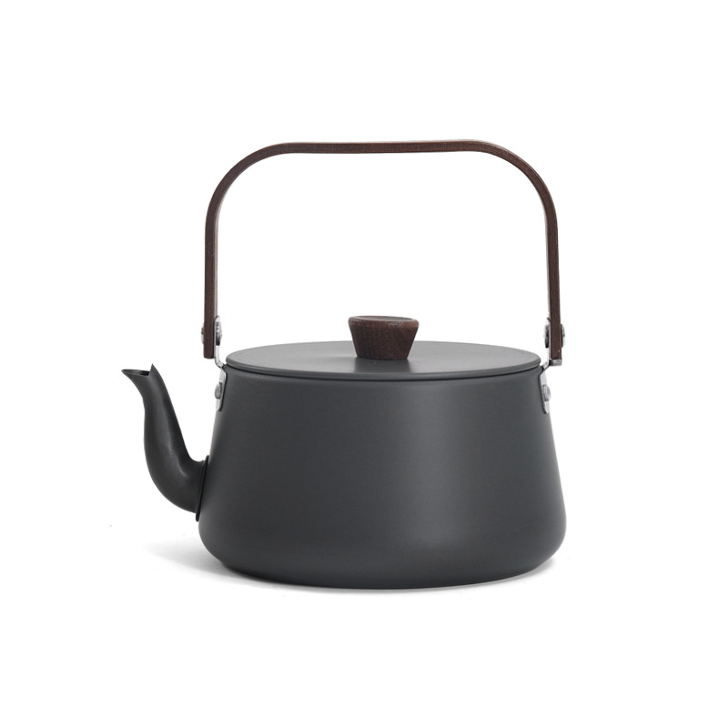 Outdoor aluminum alloy wooden handle teapot, camping kettle, boiling water teapot, camping picnic kettle, portable coffee kettle Item Picture