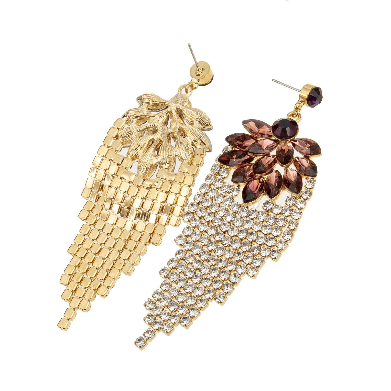 2025 European and American cross-border retro rhinestone tassel earrings, wedding and dinner accessories for brides, diamond-encrusted earrings, versatile and elegant feminine accessories Item Picture