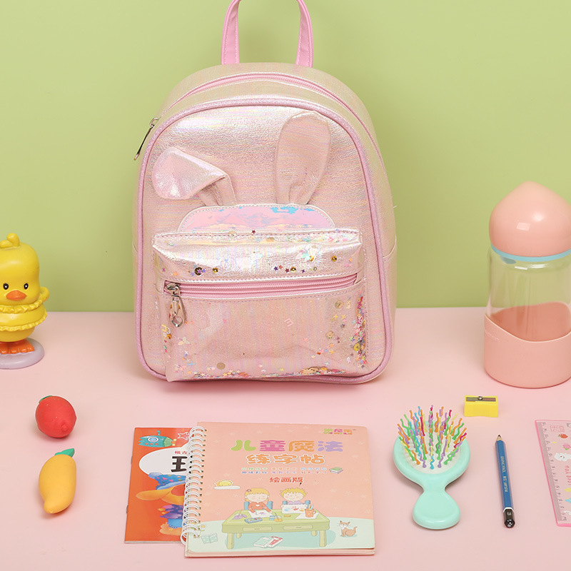 Big Tail cat sequined children's trendy backpack, folded-ear rabbit cartoon princess girls' fashionable and cute children's bag Specification image