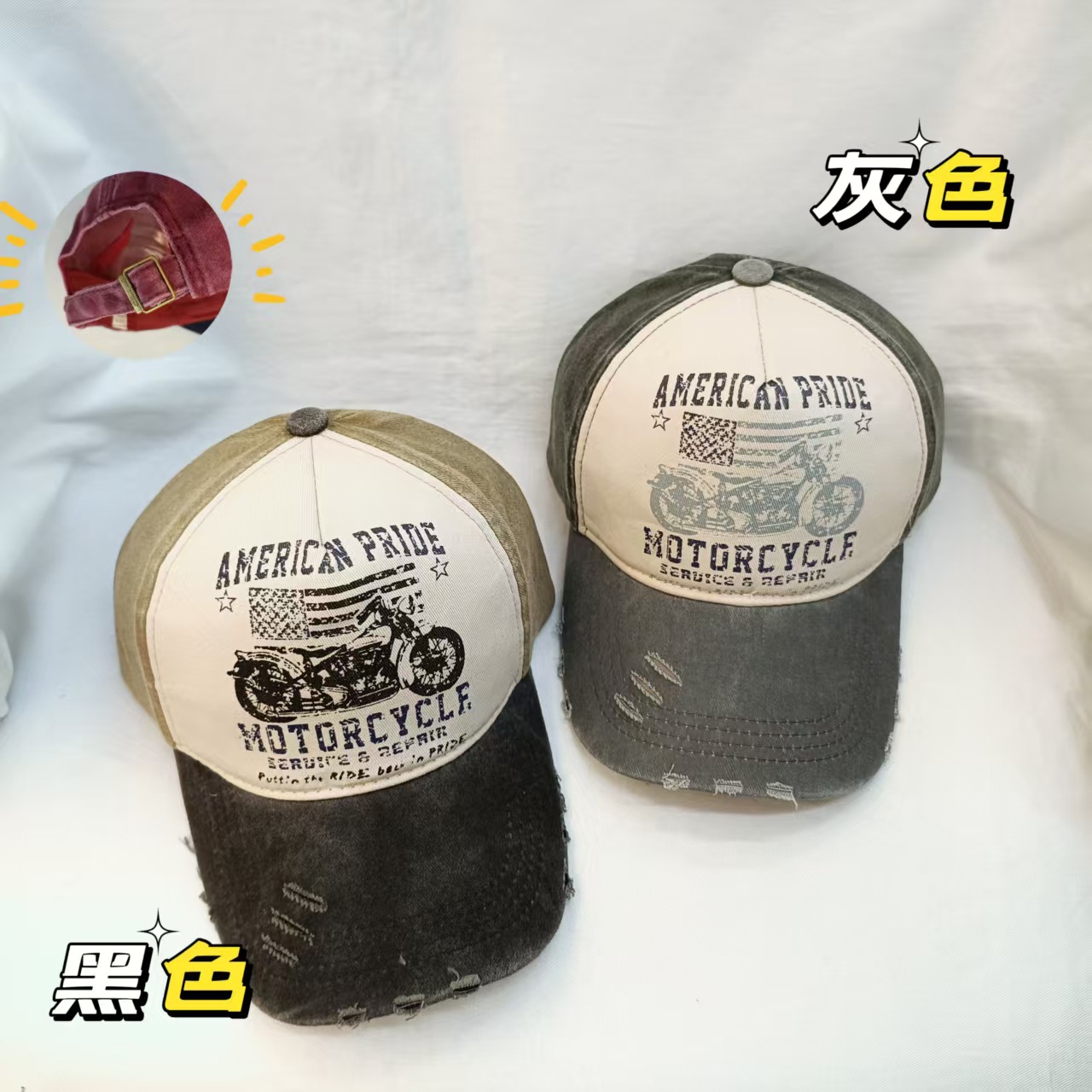 Spring and summer men's baseball caps for cross-border trade, new letter baseball caps, fashionable, retro, casual, sunshade, printed motorcycle details Picture