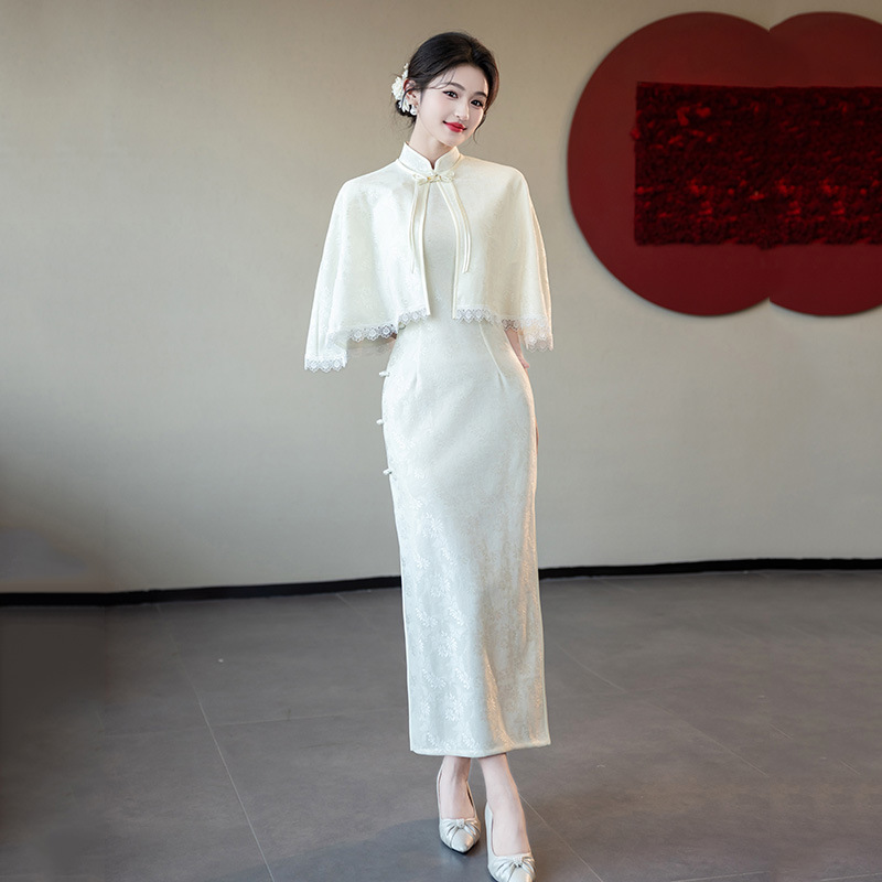 Elegant Chinese trend women's cheongsam dress, sequined dress, student dress, lady dress, wedding dress, veil dress details Picture