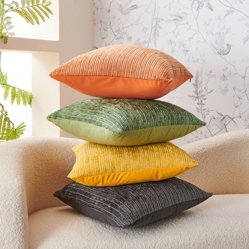 Super soft coral fleece pillow cover for foreign trade, vertical striped living room and bedroom nap pillow cover, bay window decorative back pad 2 details Picture