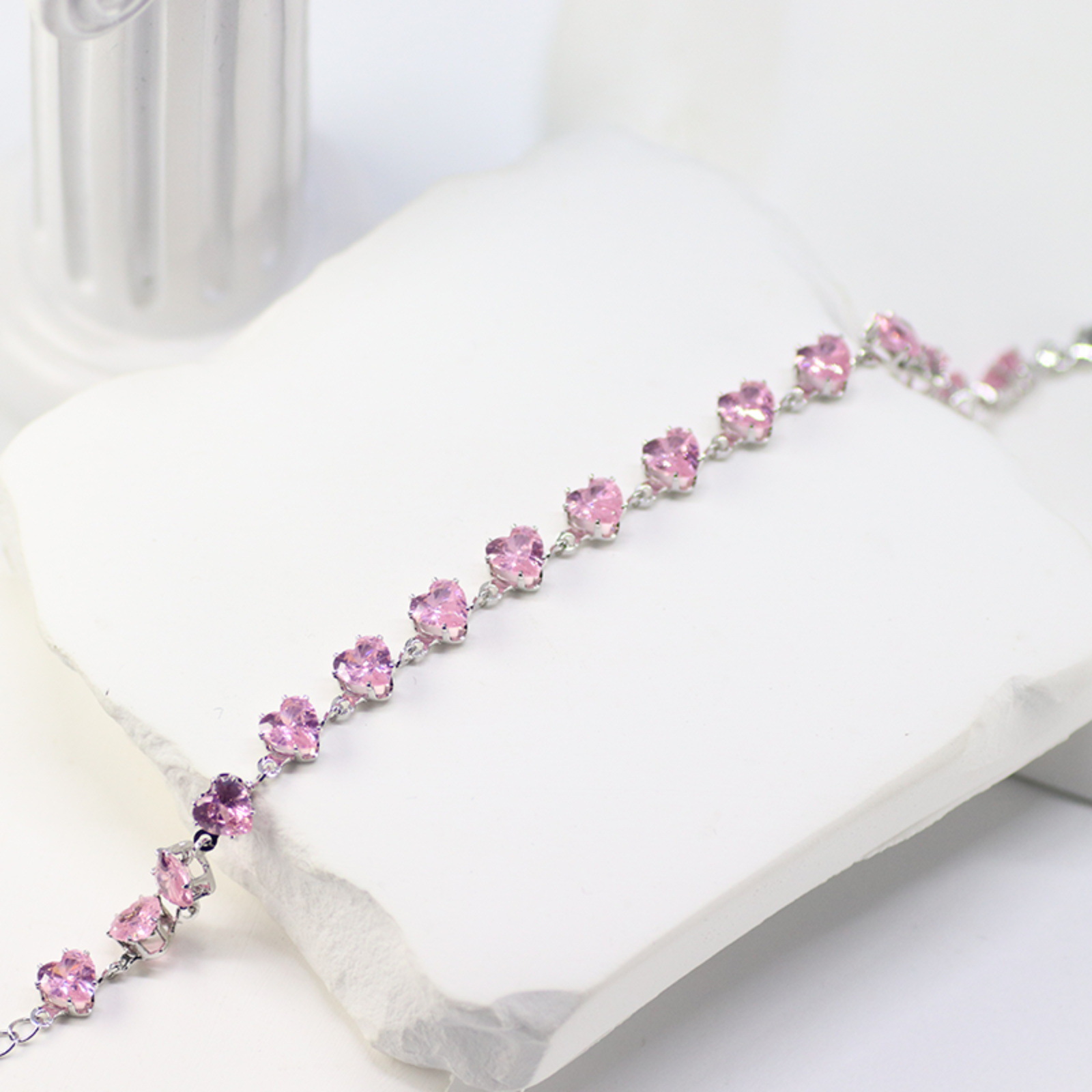 Crossover hiyin amazon chapado en oro dopamina zirconita pulsera moda simple dulce versátil rosa zirconita pulsera Specification image