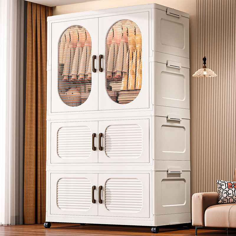 Folding wide-face simple wardrobe, no installation required for clothes and shoes, multi-layer plastic hanging clothes storage cabinet Application Scenario