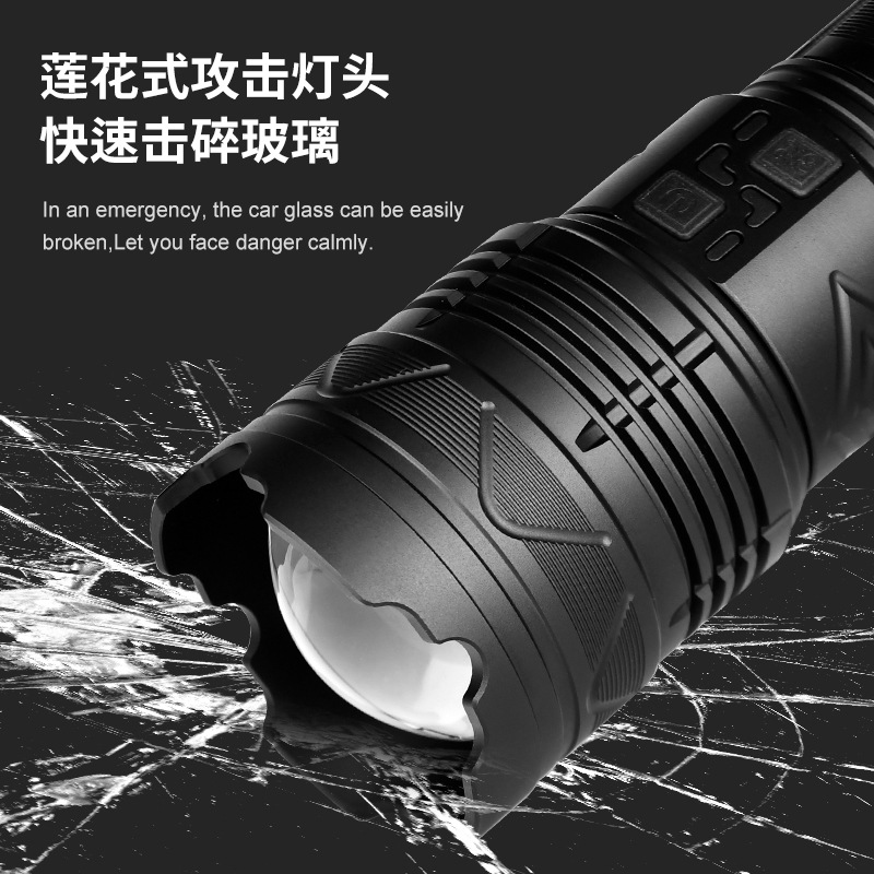 Douyin White Laser Sky-Piercing Cannon Alloy Flashlight Input Type-C telescopic Zoom high-intensity mobile phone Charging flashlight details Picture