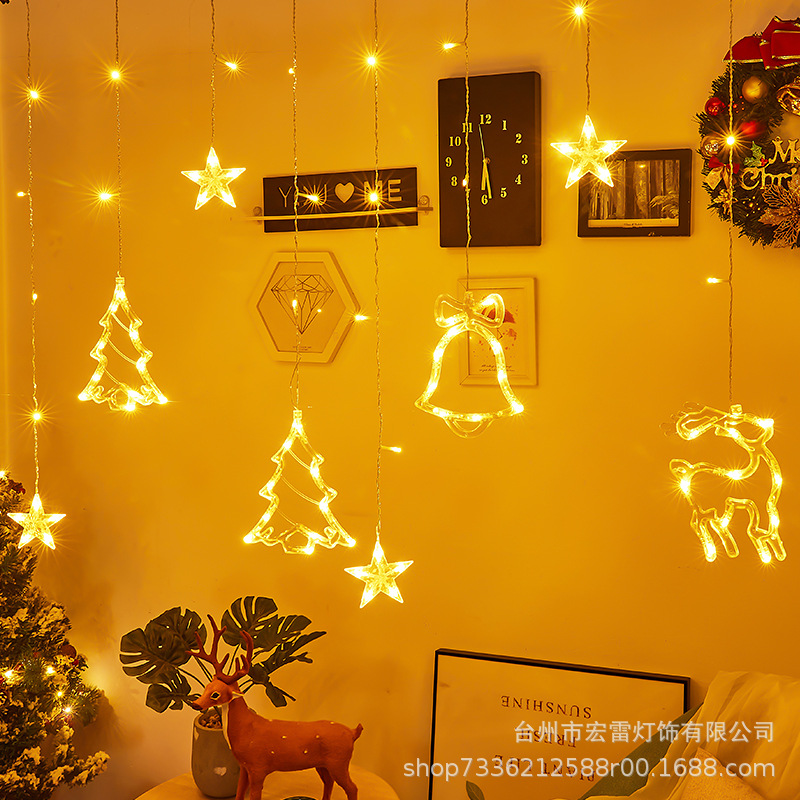 Wholesale of LED curtain lights for Christmas festival room decoration, creative deer bell Christmas tree curtain light strings Specification image