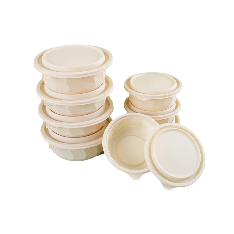 Disposable round box corn starch packing box in stock, degradable food-grade takeout round box, diamond round box lunch box Item Picture