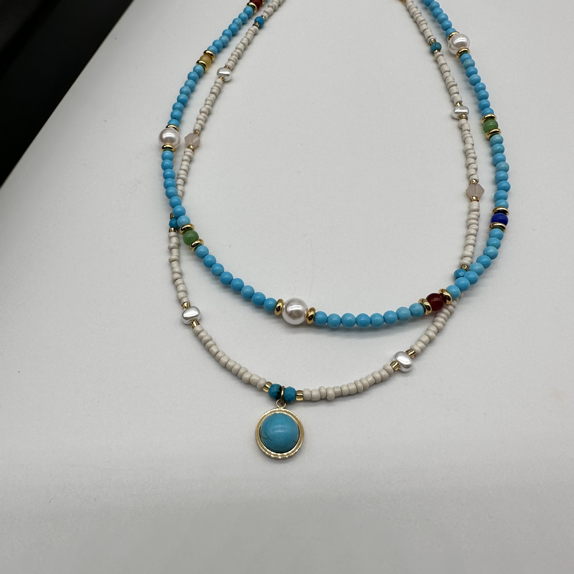 Natural stone turquoise beaded necklace, niche design, high-end collarbone chain, new Chinese style, fresh and delicate handcrafted necklace for women Specification image