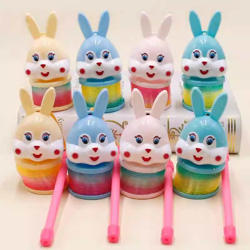 The 2023 Year of the Rabbit hand-held lantern rainbow ring cartoon rabbit luminous elastic rainbow ring spring ring toy is selling well Application Scenario