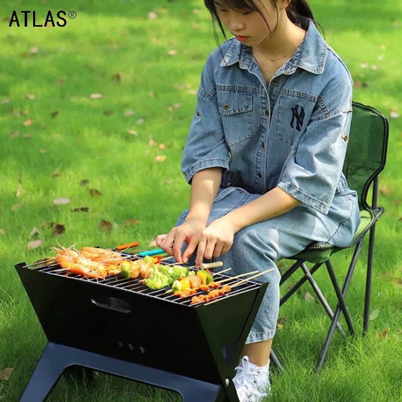 Portable folding barbecue grill, outdoor household grill, multi-functional windproof grill, black BBQ, foldable barbecue details Picture