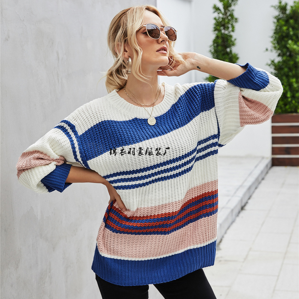 Wholesale of new Amazon women's loose pullover, thick knitted sweater and striped sweater for spring 2025 Application Scenario