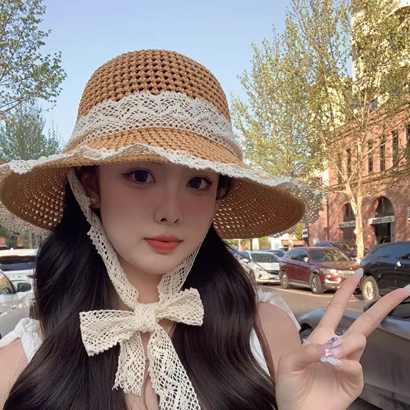 拉菲草/编筐/小麦秸秆草帽/老式草帽/草帽蕾丝花边产品图