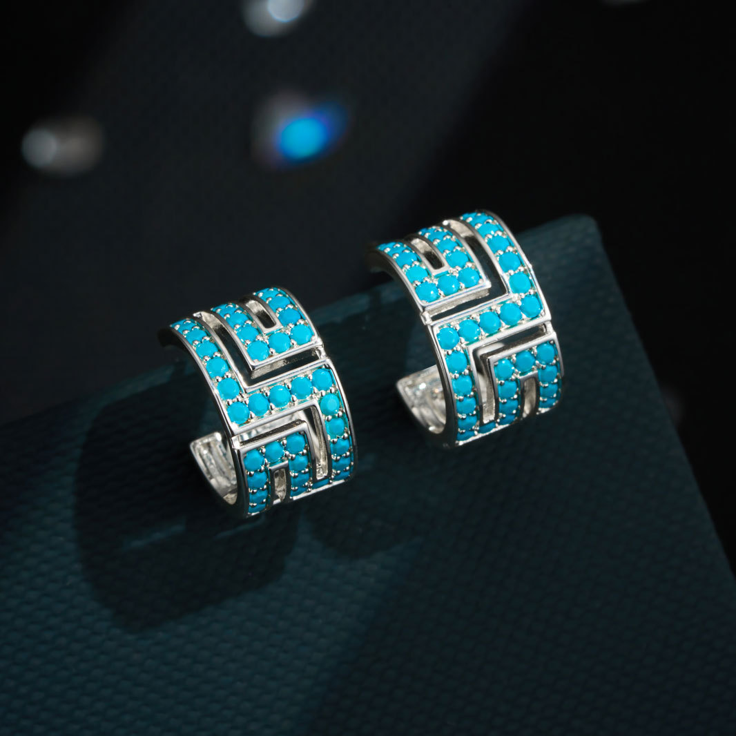 New Chinese-style retro half-circle earrings made of copper alloy with micro-inlaid blue pine zirconium s925 silver needle, exuding a light luxury and high-end feel Application Scenario