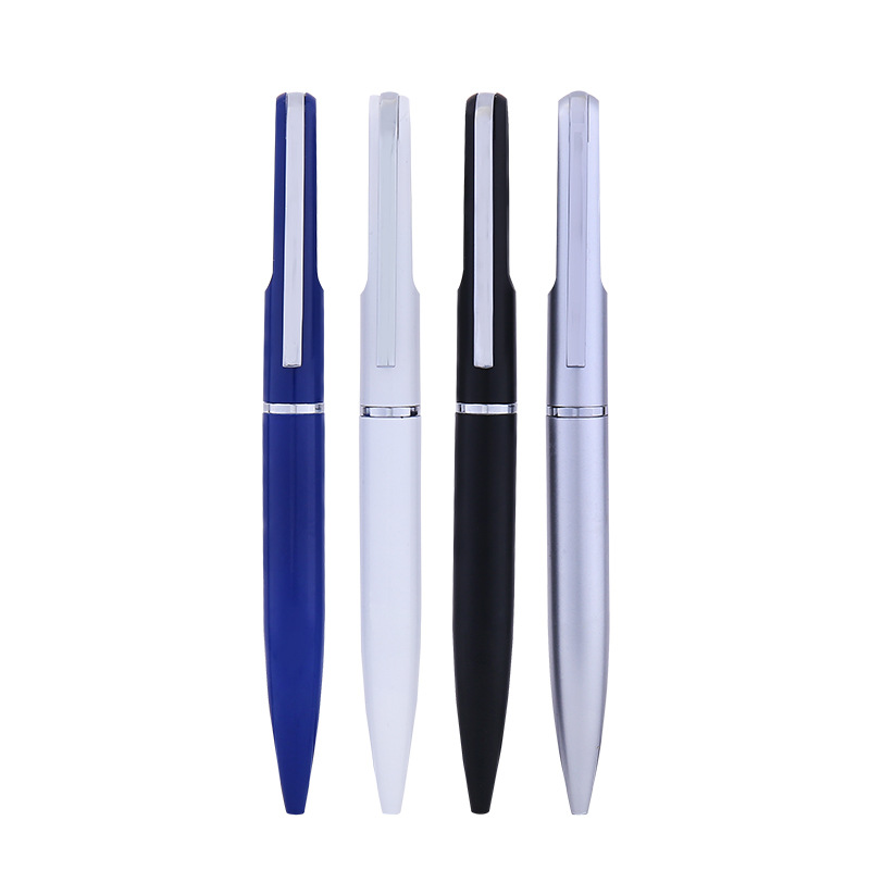 Business flat rod ballpoint pen, flat tip metal ballpoint pen, rotating spray glue advertising gift pen Item Picture