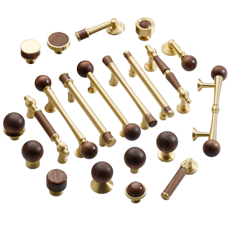 Factory direct sales of black walnut wood retro Chashi-style cabinet door handles, ancient-style solid copper wardrobe door handles Item Picture