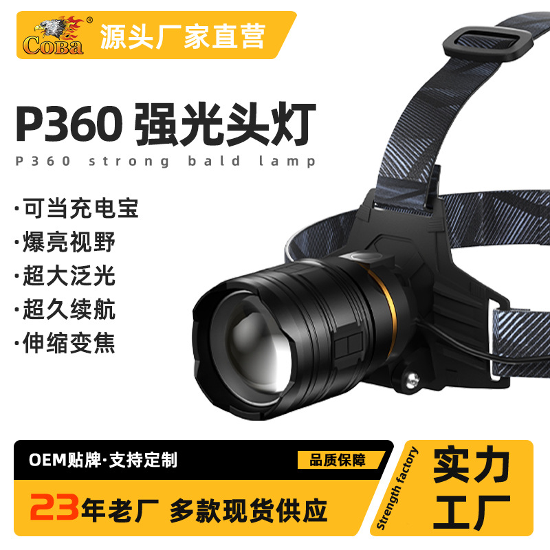 Amazon Cross-border Strong headlamp Miner's Lamp Type-C Charging emergency XHP360 head-mounted flashlight Outdoor headlamp