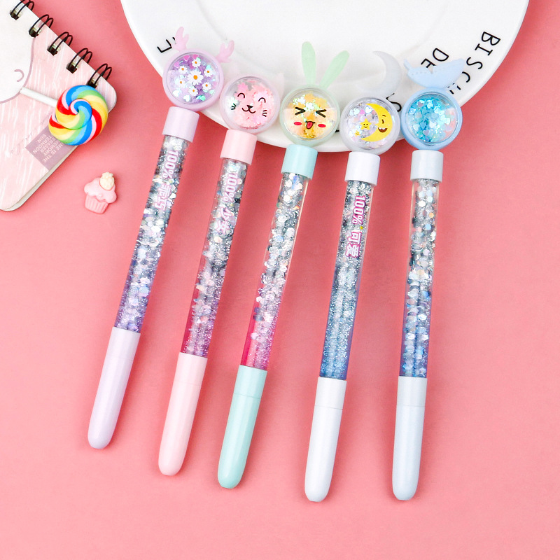Cute and girlish cartoon sequined gel pen, internet-famous sand pen, girlish Instagram Korean version emoticon student gel pen Application Scenario
