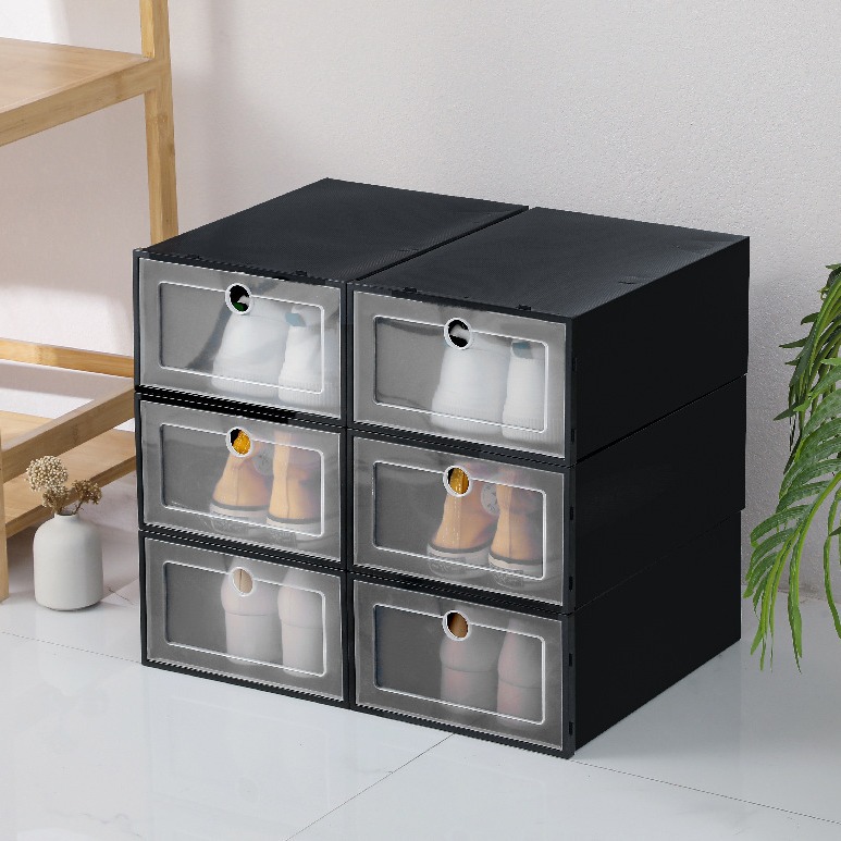 Wholesale of pp transparent plastic shoe storage boxes, dust-proof and moisture-proof household storage flip-top drawer boxes details Picture