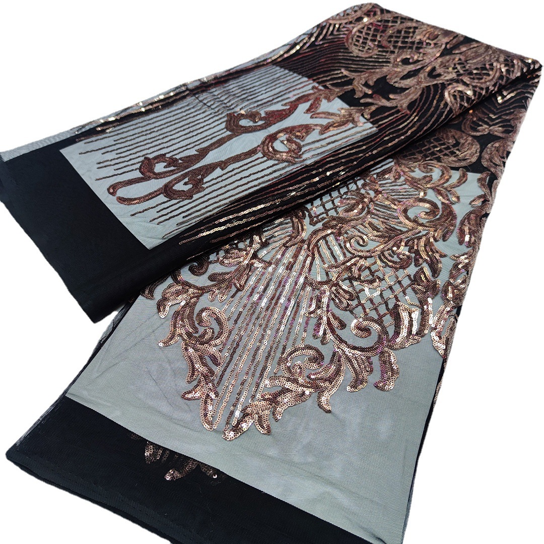 新款非洲亮片蕾丝花边网布面料派对礼服民族风服装辅料laceJX756白底实物图