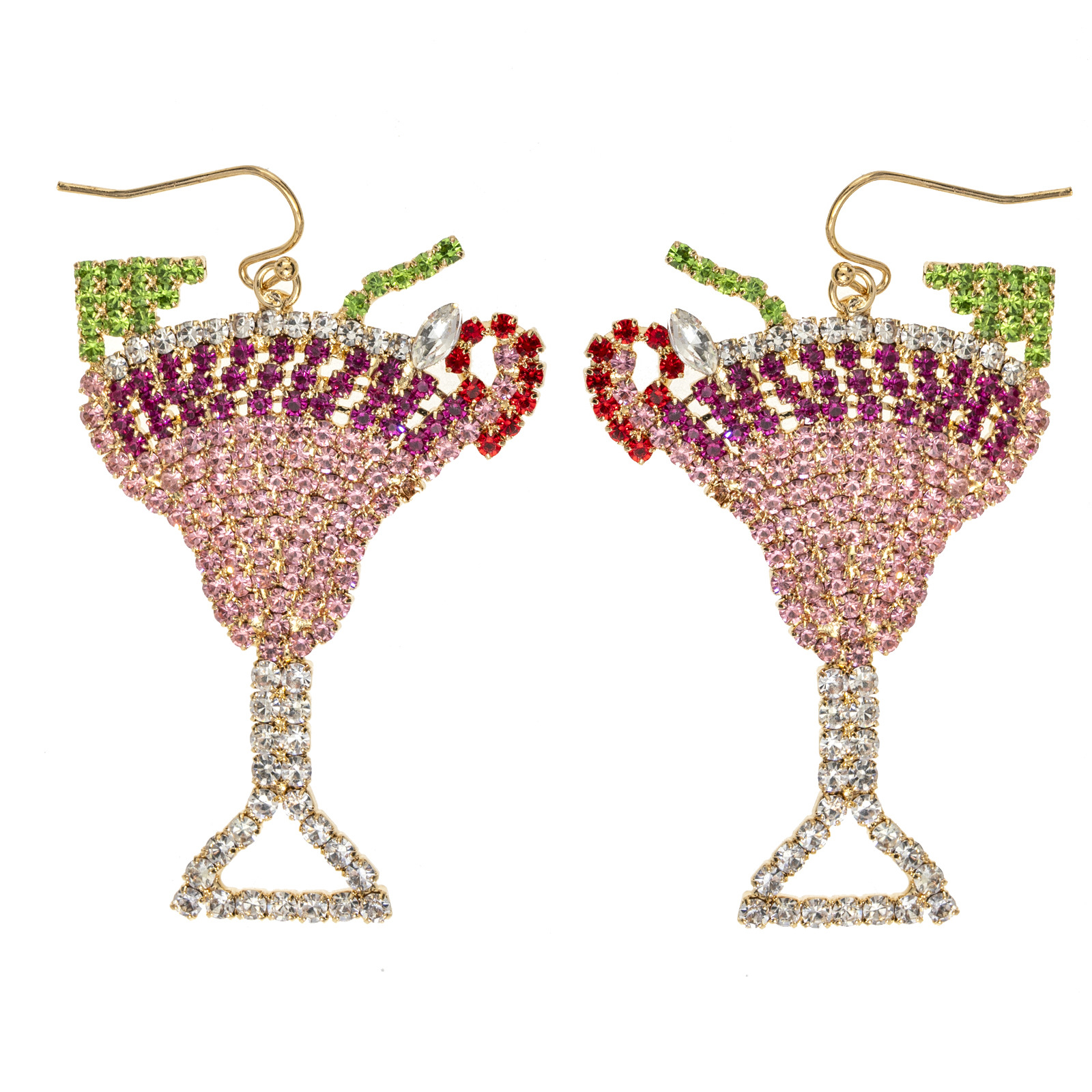 2025 New cross-border European and American colored wine glass rhinestone earrings, personalized and trendy, colorful full diamond earrings for the beach and seaside full figure