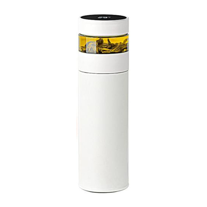 A portable and simple 316 stainless steel tea-water separation insulated cup with a ceramic inner liner and large capacity, featuring a temperature display Item Picture