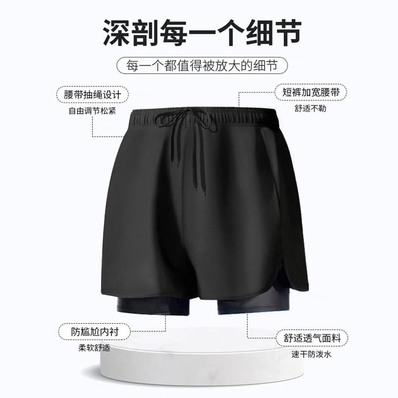 New men's anti-embarrassment quick-drying large-size flat-angle swimsuit running sports professional men's double-layer swimming pants -YK95001 Specification image