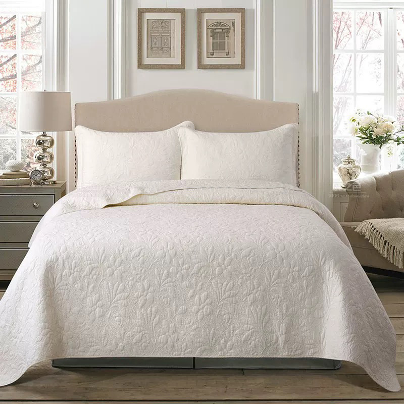 Cross-border foreign trade all-cotton embroidered enzyme sand-washed bed cover three-piece set quilted cotton-padded anti-slip bed sheet craft home textile