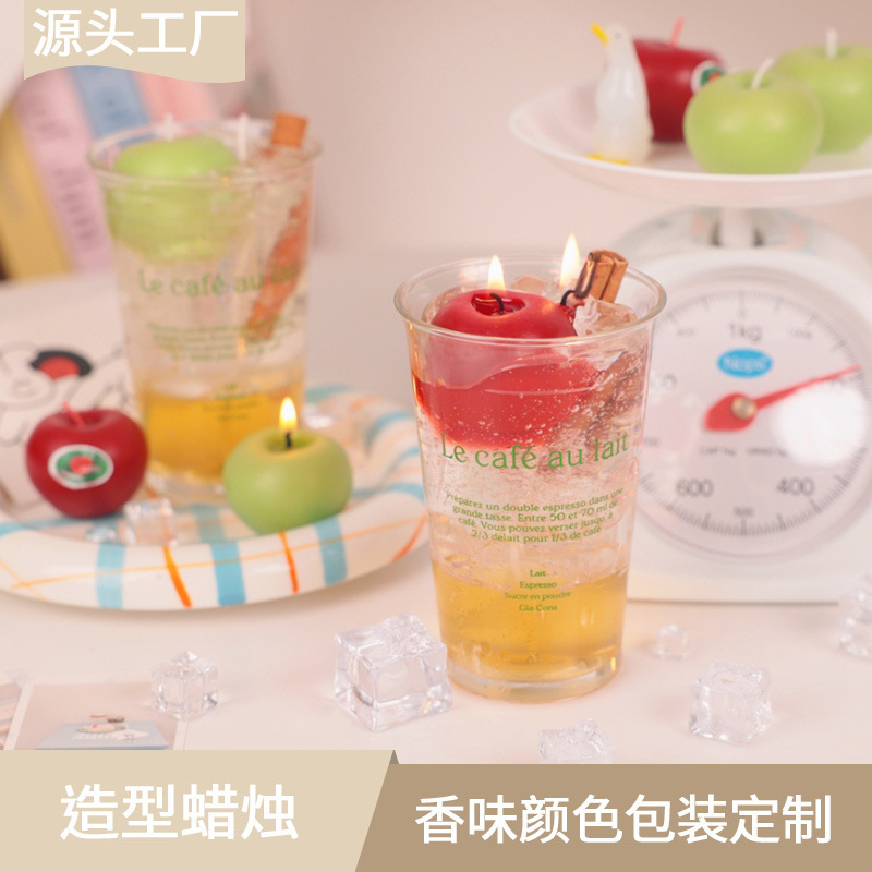 跨境造型蜡烛批发苹果气泡饮品香薰蜡烛果冻蜡玻璃杯香氛水果蜡烛
