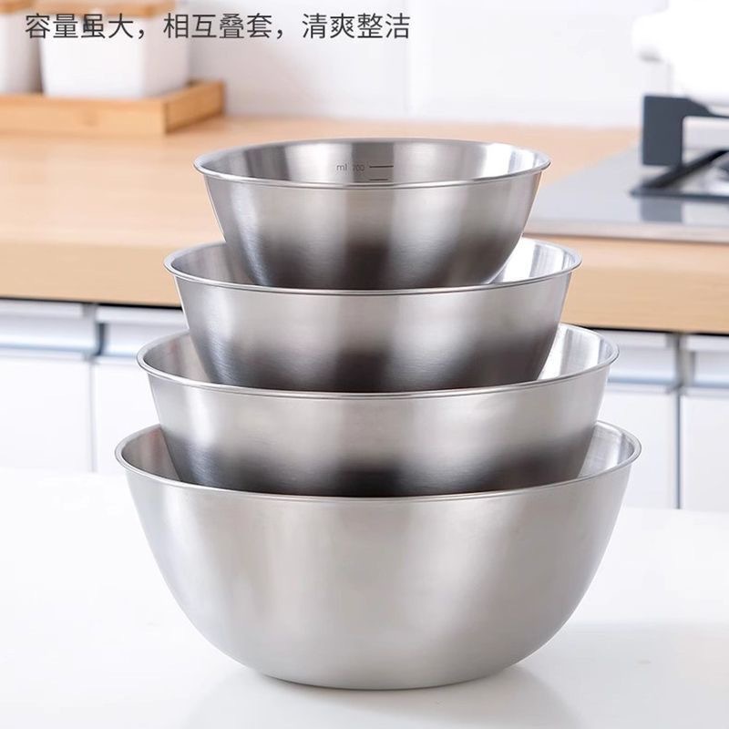 Stainless steel salad basin, household baking egg-beating basin, kitchen sink for washing vegetables, salad bowl, mixing dish basin Specification image