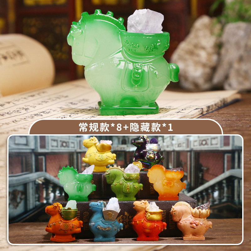 Tang Sancai cultural relics energy blind box, cartoon trendy toys, crystal design, resin handicrafts, ornaments, table ornaments, blind box