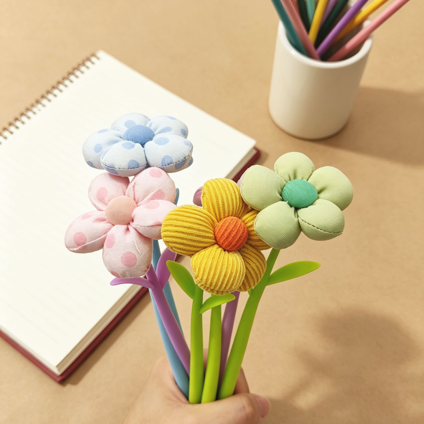 New fabric flower-shaped teething pen, soft gel pen, cute stress-relieving stationery, high appearance level gel pen, ins decoration Application Scenario