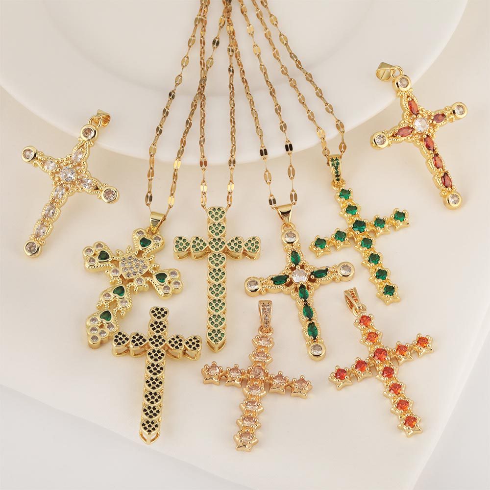 Fashionable and simple cross pendant necklace, versatile for women, summer copper-inlaid zircon lip chain trendy accessory