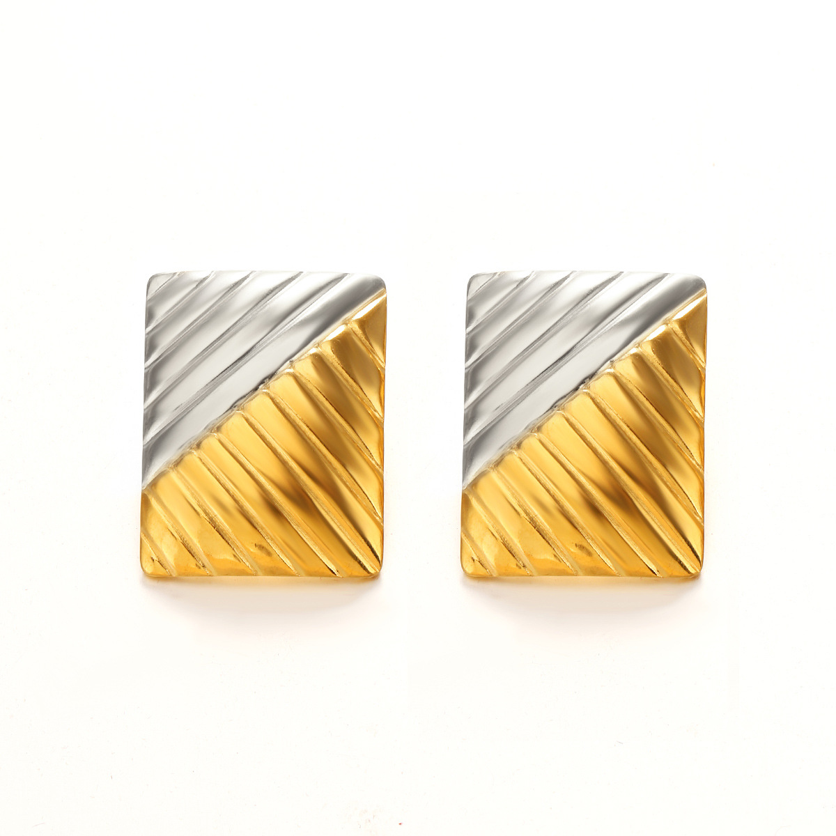 European and American fashion trend: Stainless steel simple style rectangular earrings, unique hip-hop vacuum electroplated geometric stud earrings for women Item Picture