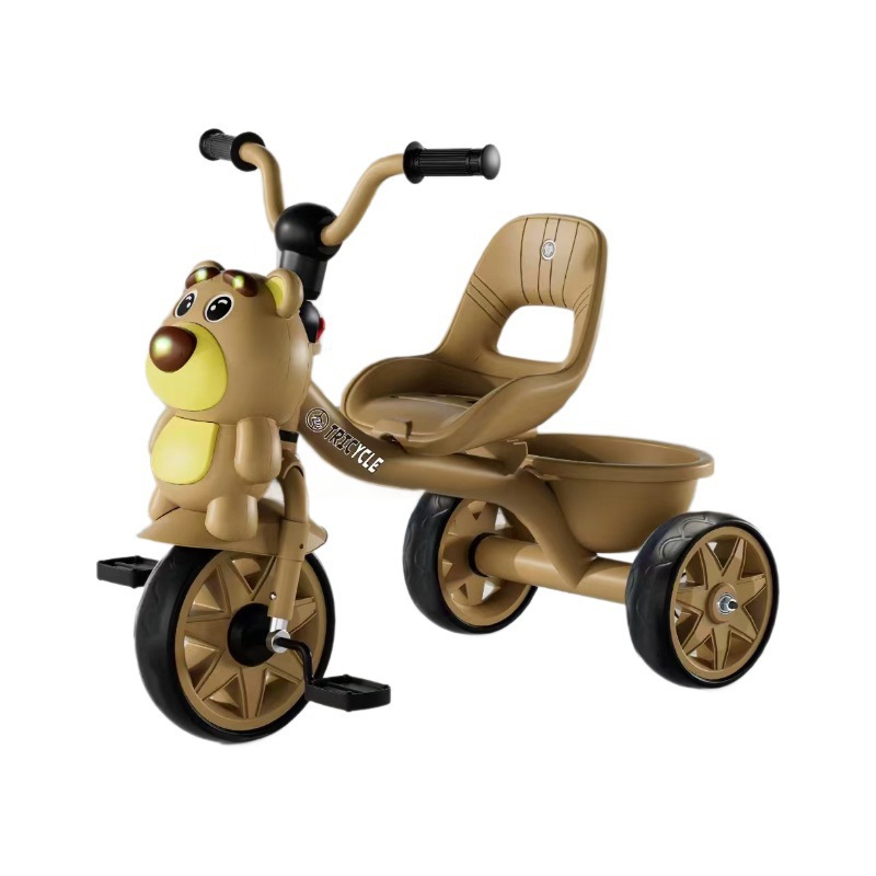 2-5岁新款儿童三轮车小熊脚踏车带靠背储物箱带灯光音乐