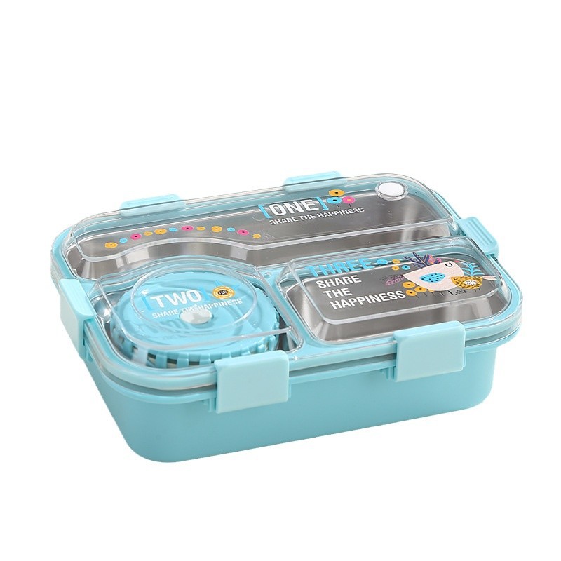 The new 3D stereoscopic printed cartoon lunch box is sealed and insulated, with a soup bowl and 3 compartments. It is a portable lunch box Item Picture