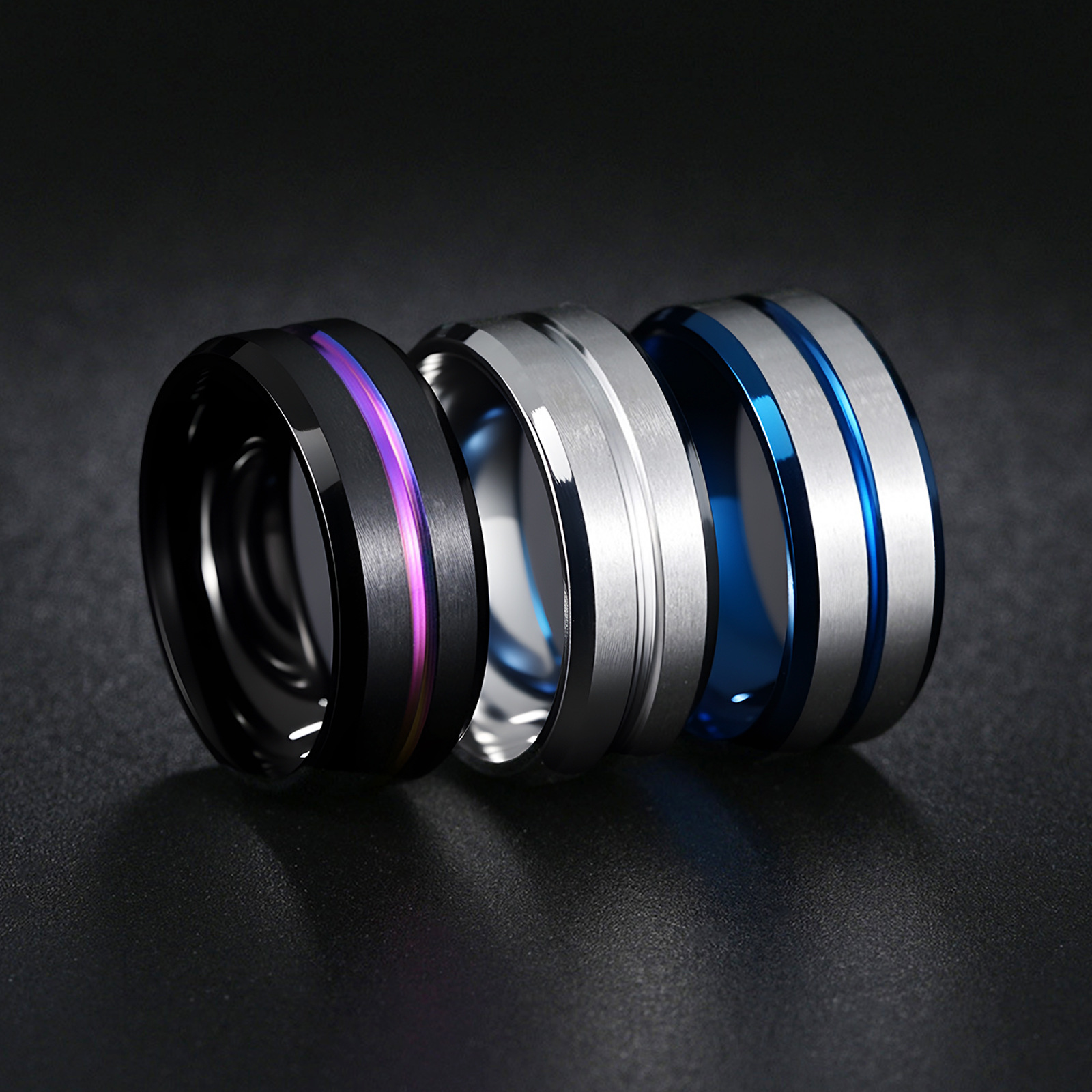 Cross-border Amazon popular men's accessories in Europe and America, standard American size, multi-color matching, non-fading titanium steel ring jewelry Specification image