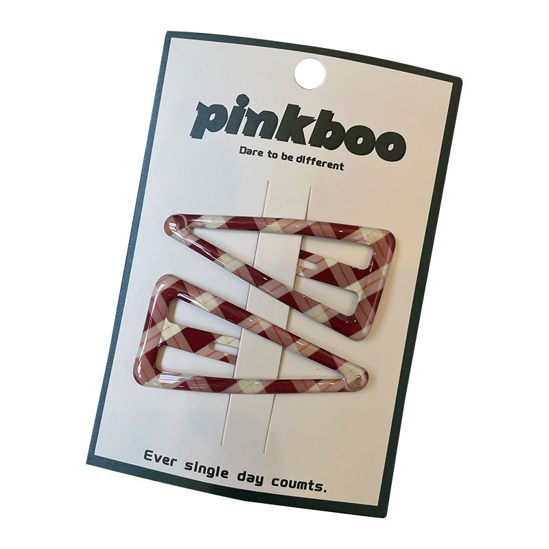 New Korean-style autumn checkered geometric hair clips, handcrafted for children, side cliffside bangs clips, two-piece bye-bye clips for girls, pinkboo multi-color checkered hair clips, simple and fashionable, exquisite daily headwear for girls Item Picture