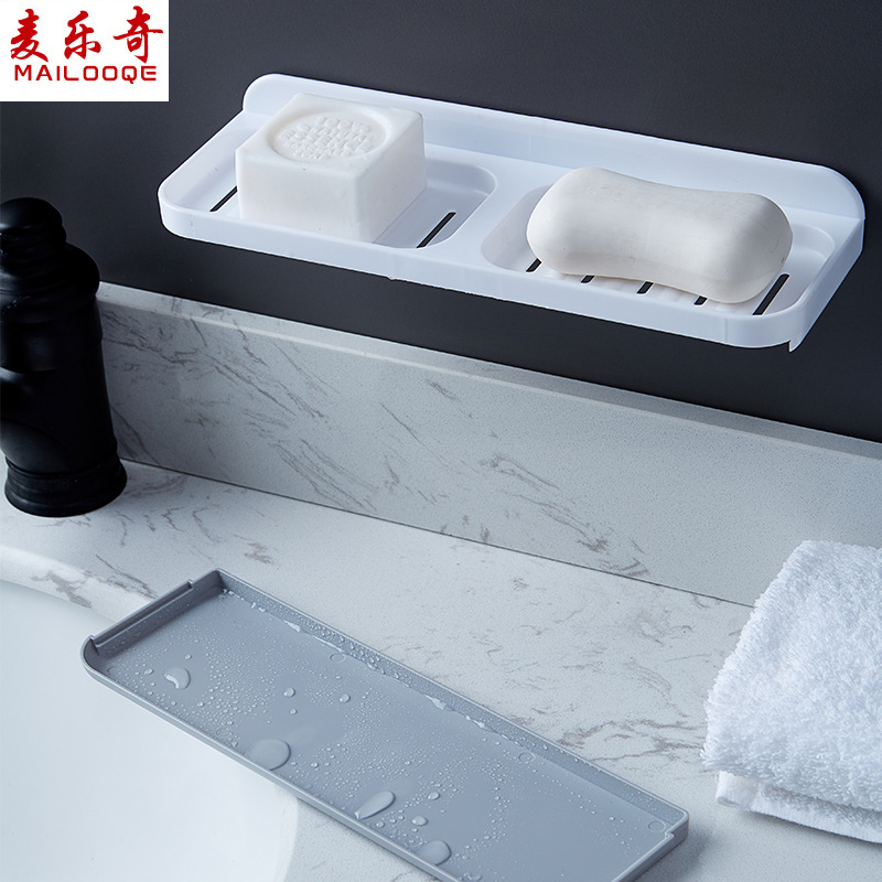 Soap box, soap rack, wall-mounted draining soap box, new bathroom, double-layer soap storage rack without perforation Application Scenario