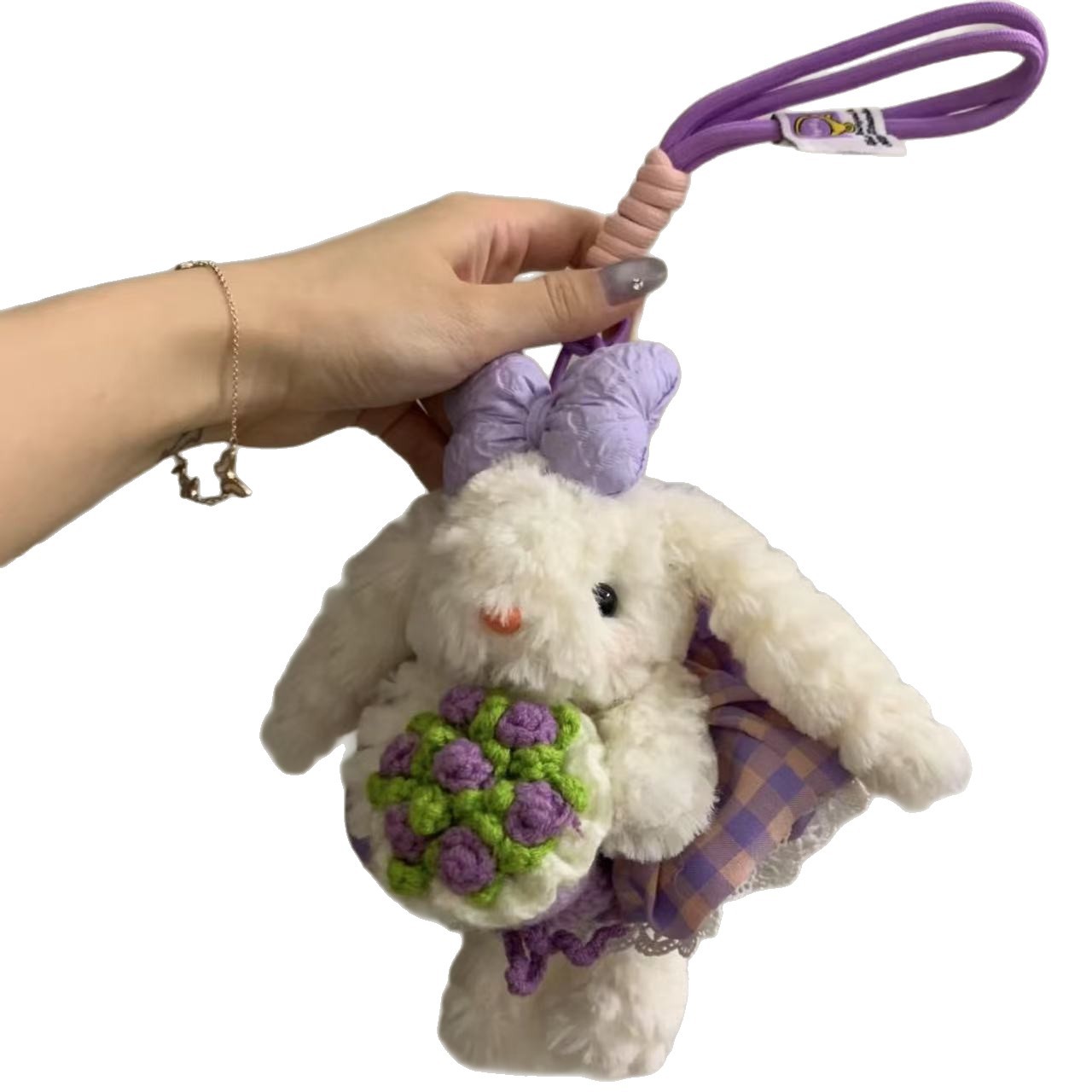 Bow princess bouquet, ear-hanging rabbit bag, pendant, cartoon plush cute doll, keychain, souvenir gift Item Picture