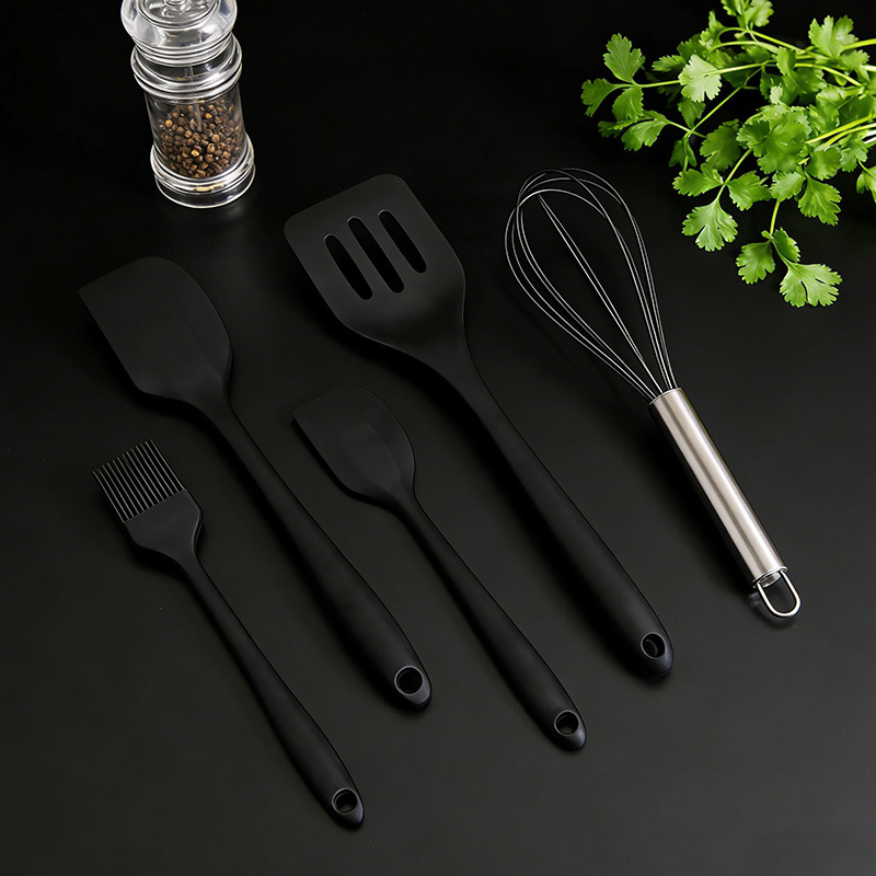 Silicone baking tools five-piece set, kitchenware, high-temperature resistant silicone spatula, oil brush, spatula, frying spatula, egg beater set details Picture