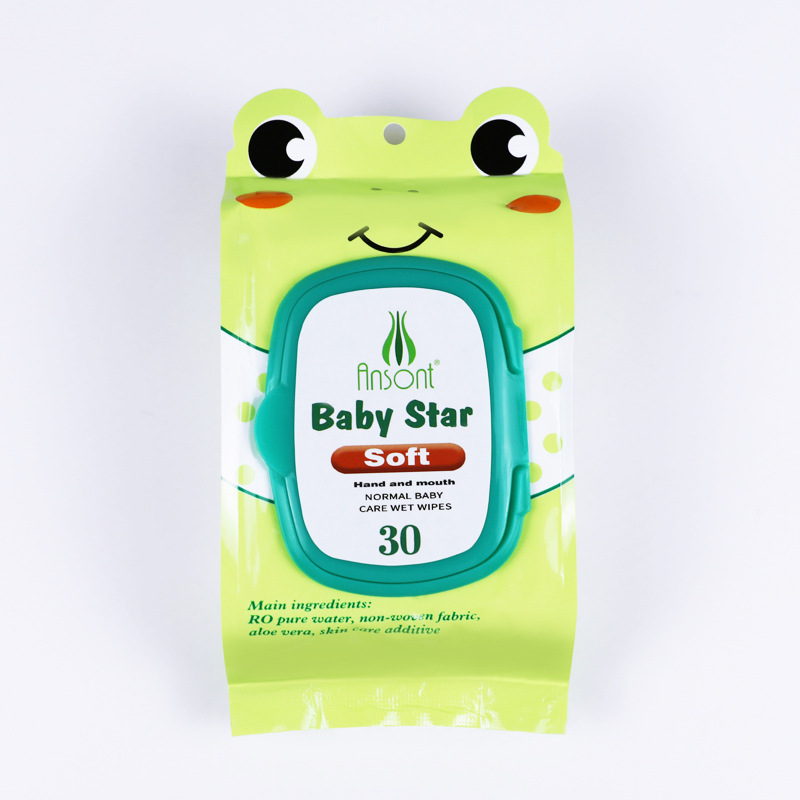 Natural Anshengtang 30 or 80 pieces foreign trade English Frog Wet wipes for infants and toddlers, baby hand and mouth cleaning wet wipes details Picture