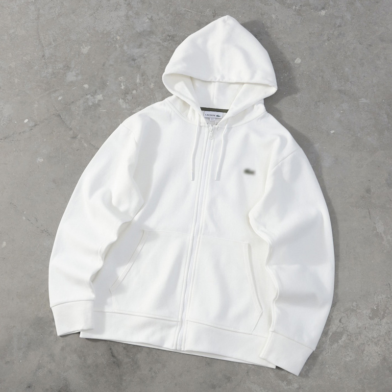 Cross-border original factory quality Crocodile Fish basic style embroidered Logo three-stitch five-thread zipper hooded sweatshirt for men and women details Picture