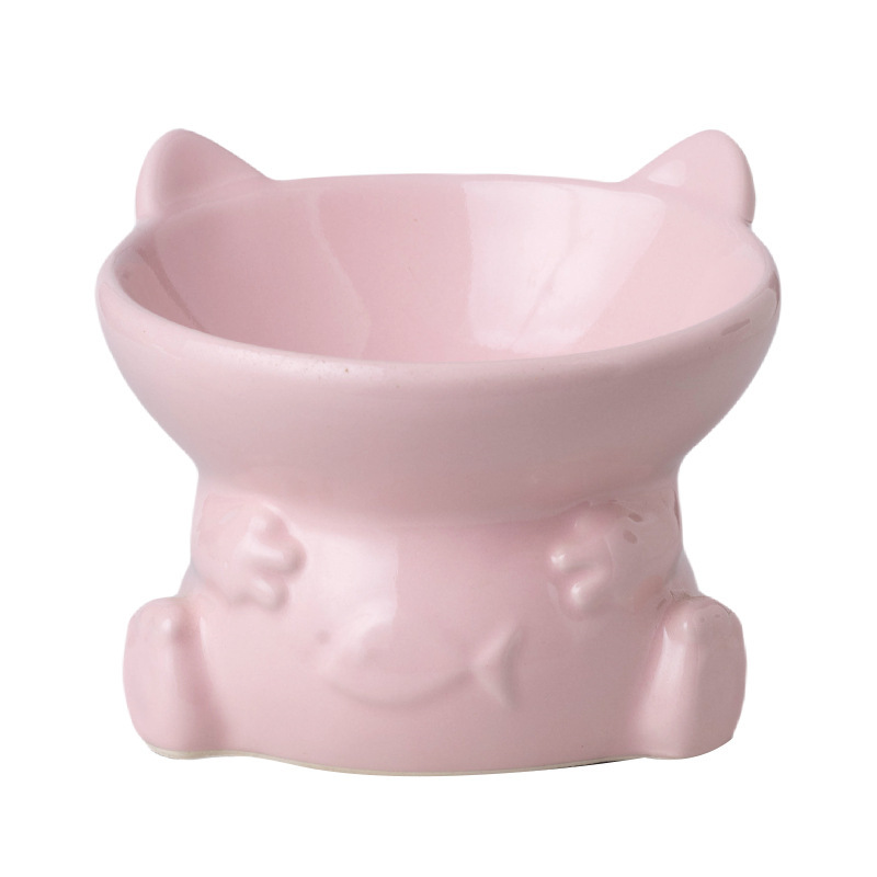 Ceramic cat food bowls, dog bowls, water bowls, food bowls, cat supplies, cervical vertebrae protection double bowls, cartoon cute pet bowls wholesale Item Picture