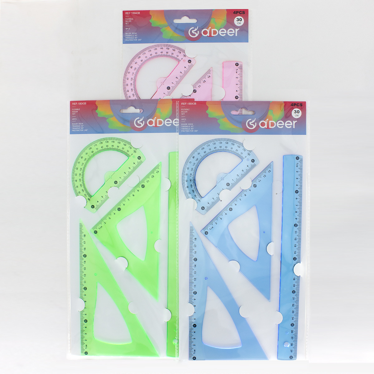 Transparent four-piece set, color PS hard ruler set, custom LOGO, foreign trade ruler factory set, factory direct sales and wholesale