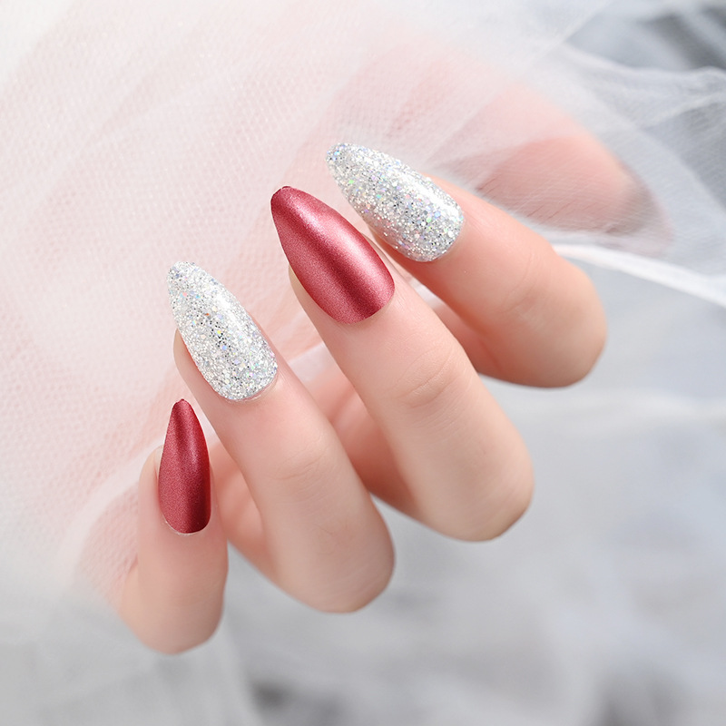 Cross-border new product: Metallic color reusable nail art pieces, 24-piece box set, fake nail finished nail art patches details Picture
